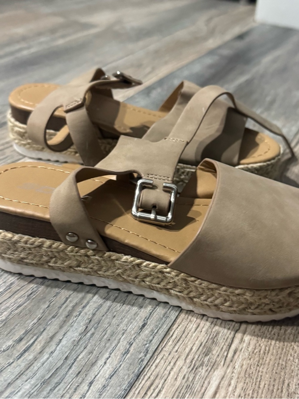 Soda Tan Espadrille Platform Sandals with Buckle